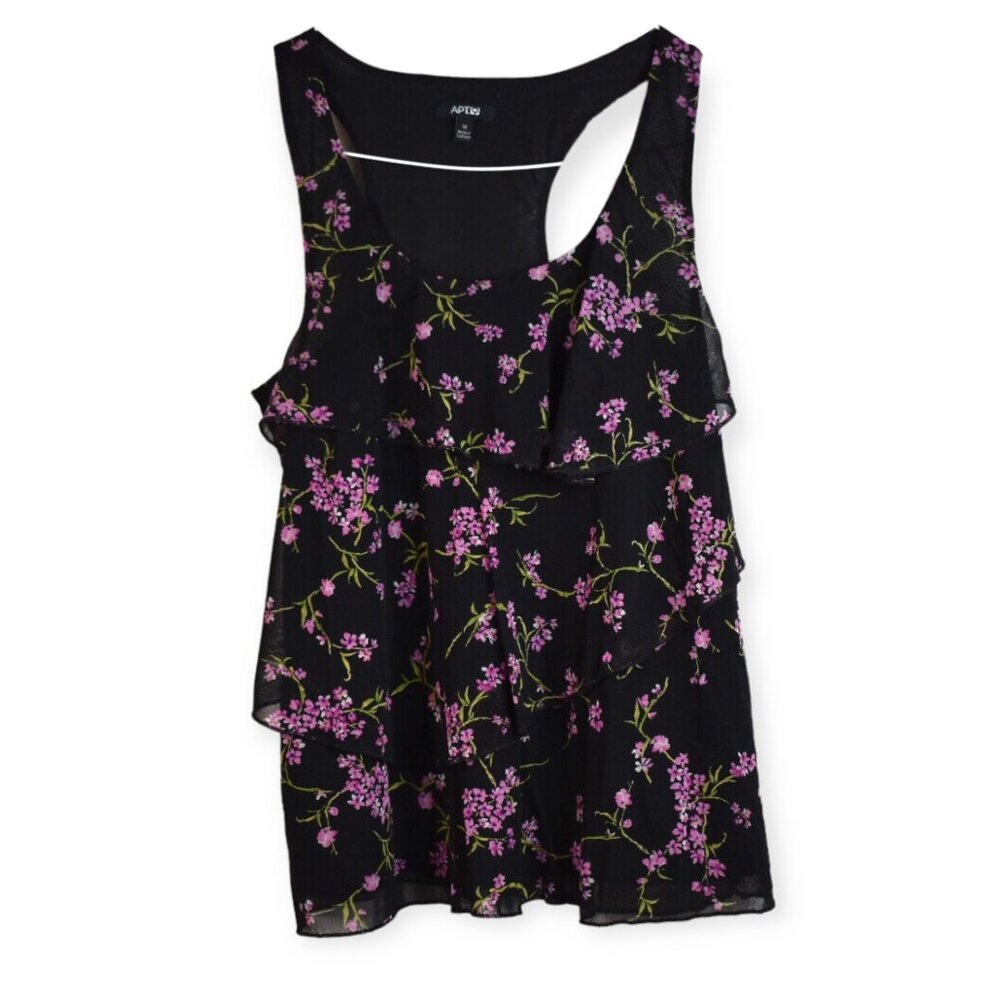 Apt 9 Blouse M Womens Floral Print Scoop Neck Sleeveless Nylon Blend Tank Boho